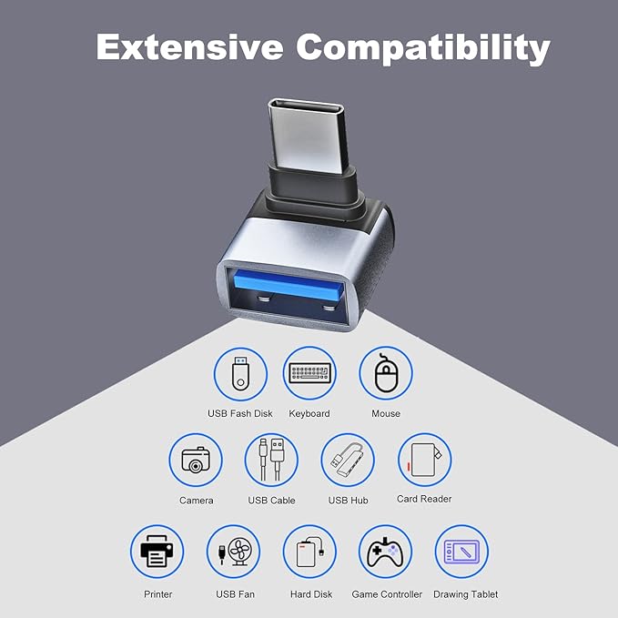 AreMe 4 Pack USB C to USB 3.1 Adapter, 90 Degree Up and Down Right Angle USB Type C Male to USB Female Converter Connector for MacBook Pro Air iPad, Tablet, Phone and Other Type C Devices