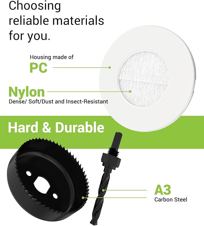 in Wall Cable Management Kit for Wall Mounted TV, Slim Round Wall Cable Pass Through with Hole Saw Drill Attachment for Easy Installation, White 2-Pack