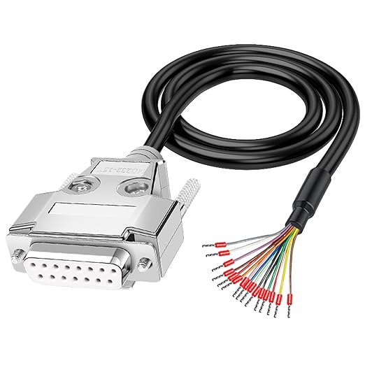 DB15 Solderless Breakout Connector with 5Ft 24AWG Replacement Cable, Metal Shell RS232 D-SUB Serial to 15-Pin Port Terminal Female Adapter Connector Breakout Board