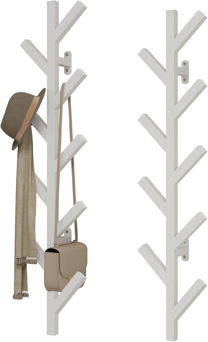 Vlush Wall Mounted Metal Coat Rack with 9 Hooks Modern Minimalist Coat Racks, Upright hat rack for wall for Hanging Clothes, Hats, Hanging Bags and Scarves Entrance Wall Iron Coat Rack (White)
