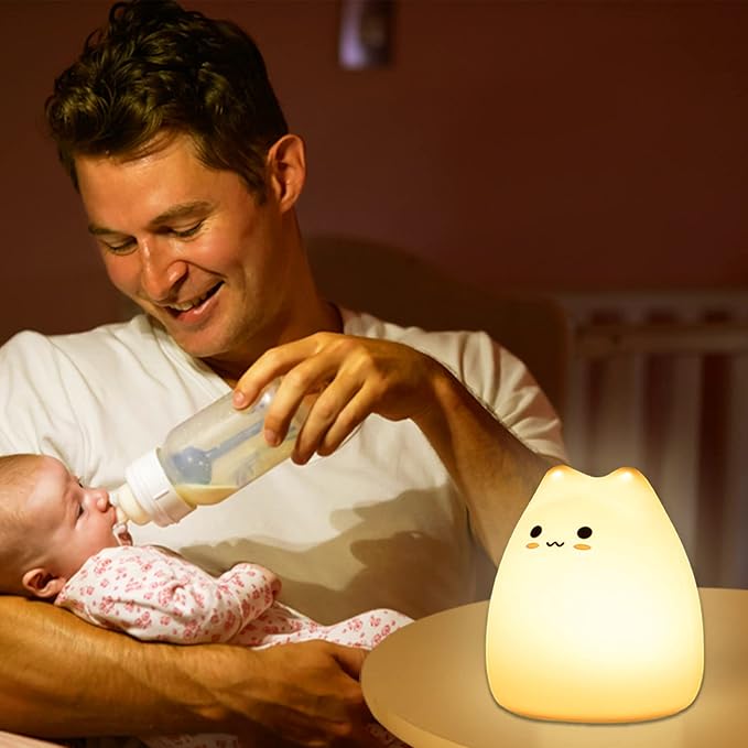 ZKLiLi Cat Night Light for Kids,Cute Night Lamp for Nursery,Squishy Silicone Cat Touch Lights Portable, Gift for Birthday and Christmas for Kids Baby Children