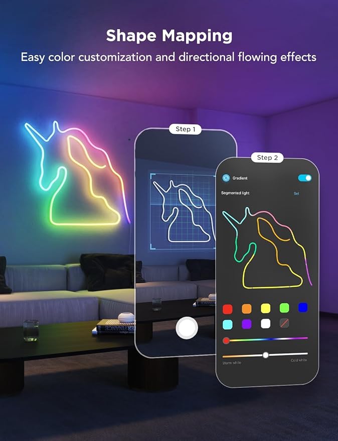 Govee RGBIC Neon Lights, LED Smart Neon Rope Light 2 Works with Matter, Alexa, Google Assistant, Custom DIY Neon Strip Lights for Bedroom and Holiday Decor, Softer Material, 32.8ft, White