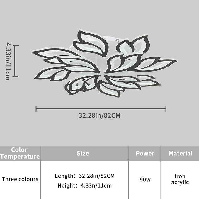 Garwarm Modern Ceiling Light, Dimmable LED Flower Flush Mount Ceiling Lamp, 90W Acrylic Petals Ceiling Chandelier Lighting Fixture with Remote Control for Living Room Bedroom Dining Room (Black)