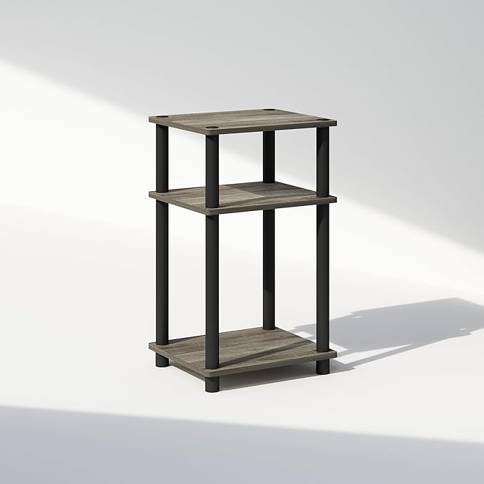Furinno JUST Night Stand, 3-Tier Turn-N-Tube Nightstand, Toolless Bedside Table, End Table, Side Table with Open Storage for Bedroom, Living Room, Bathroom, French Oak