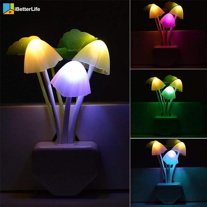 iBetterLife Sensor Mushroom Night Light - 2 Pack Color Changing Plug in Wall LED Mushroom Nightlight with Dusk to Dawn Sensor Auto On/Off Cottage Core Decor Lamp, Super Power Saving