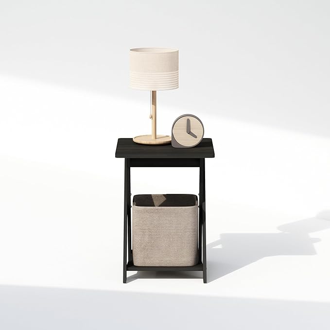 Furinno TIDUR Night Stand, Open Shelf Design X-Legs Nightstand, Criss-Crossed Bedside Table, End Table, Side Table, for Bedroom, Living Room, Espresso