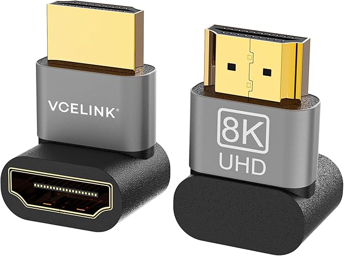 VCELINK HDMI Right Angle Adapter 8K@60Hz, 270 Degree HDMI Adapter Male to Female, HDMI 2.1 Cable with 4K@120Hz, HDR, eARC for for HDTV Switch Laptop PS4 PS5 Xbox, 2-Pack