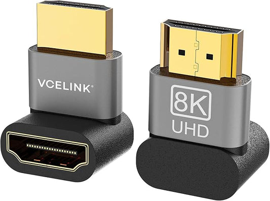 VCELINK HDMI Right Angle Adapter 8K@60Hz, 270 Degree HDMI Adapter Male to Female, HDMI 2.1 Cable with 4K@120Hz, HDR, eARC for for HDTV Switch Laptop PS4 PS5 Xbox, 2-Pack
