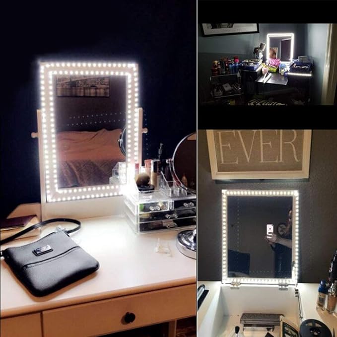 13ft/4M Led Vanity Mirror Lights Kit Bendable NO Need to Cut Vanity Make-up Mirror Cloakroom Adjustable Flexible Strip Light Table Set with Dimmer and Power Supply Mirror Not Included
