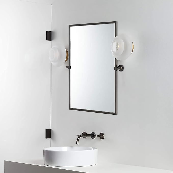 TEHOME Oil Rubebd Bronze Metal Framed Pivot Rectangle Bathroom Mirror Tilting Beveled Vanity Mirrors for Wall, Overall 27.9 x 36 inches (Mirrror 24 x 36 inches)