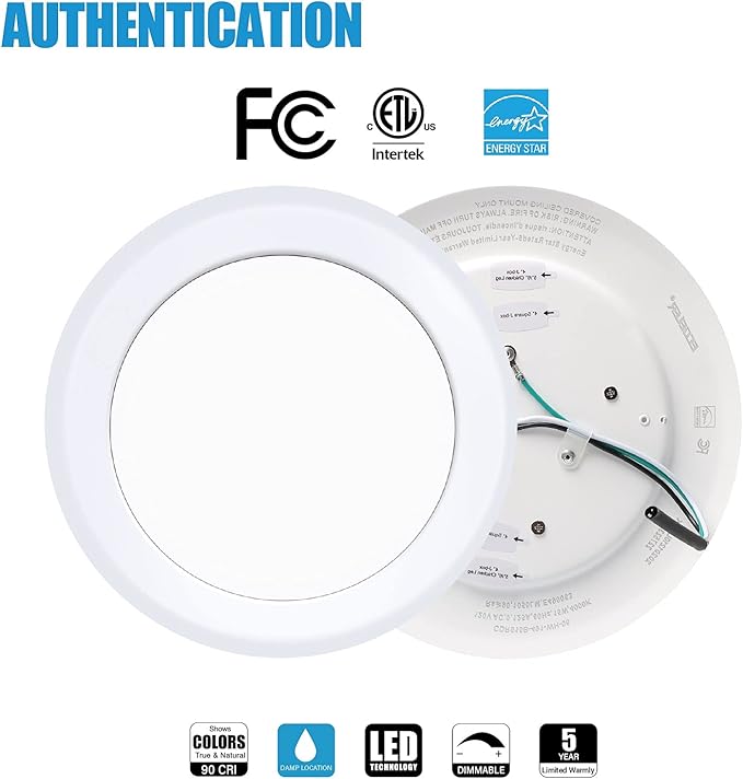 ECOELER 6 Inch Dimmable Aluminum Baffle White Trim LED Disk Light, 16.5W 5000K Daylight,1000Lm, LED Flush Mount Ceiling Fixture for Home Improved, ETL and FCC Approved
