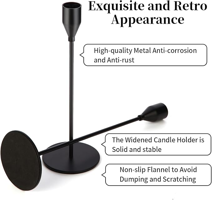 Matte Black Candle Holders Black Candlestick Holders Metal Candle Holder for Wedding, Dinning, Party, Fits 3/4 inch Thick Candle&Led Candles (Set of 6 Pcs)
