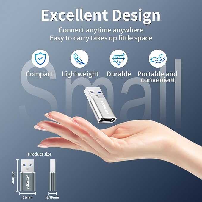 USB to USB C Adapter 2 Pack,HOWJIM Type-C Female to USB3.0 Male OTG Adapter,3A Fast Charging 5Gbps Data Transfer,Type-C to USB Adapter for M-acBook Phone 17/16/15 Serie Pad A-pple Watch G-alaxy Silver