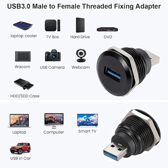 PENGLIN 2PCS USB 3.0 Connector, USB Male to Female Conversion Connector, USB3.0 Panel Mount Extension Adapter for Data Transfer/Charging