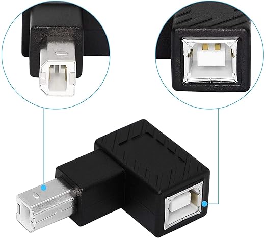 90 Degree USB B Printer Adapter, 2 Pack USB 2.0 Type-B Male to Female Up and Down Angle Printing and Data Extension Adapter for Printer Scanner HDD (UP&Down)