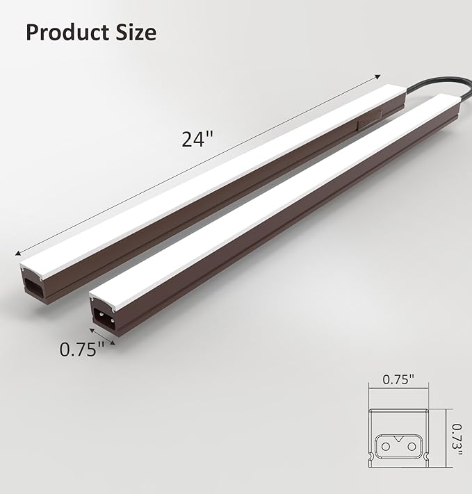 Under Cabinet Lighting Plug in, 24 Inch 2 Pcs, Linkable AC120V 3CCT 3000K/4000K/5000K Ultra Slim, LED Under Cabinet Lights for Counter Light, Kitchen, Shelf, Sink, Workshop, Desk, Bronze