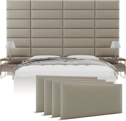 Vänt Upholstered Wall Panels - Queen/Full Size Wall Mounted Headboards - Vintage Leather Dusty Taupe - Set of 4 Panels (Each Individual Panel 30"x11.5")