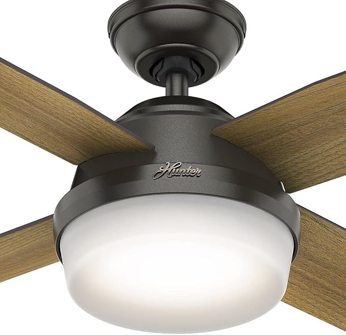Hunter 44 inch Indoor Ceiling Fan with LED Light and Remote Control - Bronze Modern Ceiling Fan, Standard Mount, 4 Blades, For Bedroom, Living Room, or Kitchen - Dempsey 59444, Noble Bronze