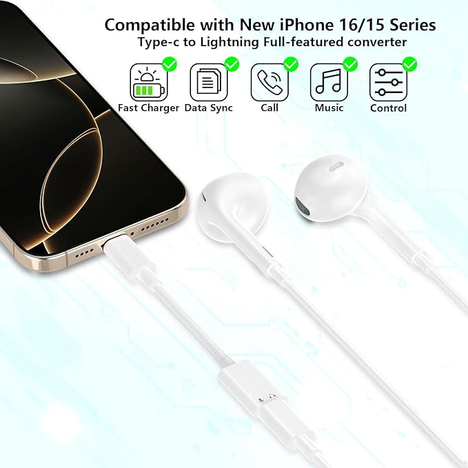 [Apple MFi Certified] USB-C to Lightning Adapter for iPhone 17 16, 27W PD Fast Charging/Audio/Call Data Sync Full Function Connector for iPhone 17, Air, 17/16Pro, 15 Pro Max, iPad Air Mini Pro