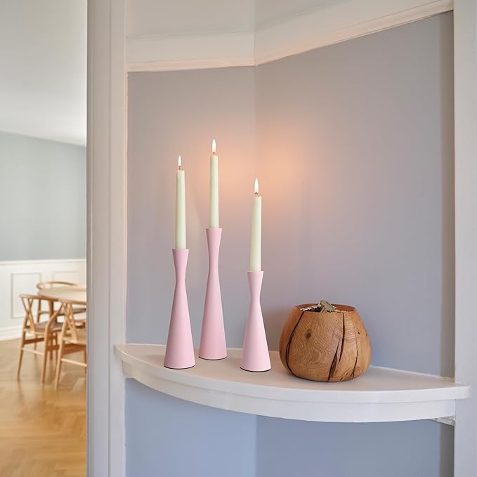 Vixdonos Taper Candle Holders Metal Candlestick Holders Set of 3 Table Mantel Decorative Candle Stand for Dinning,Party，Wedding,Home Decor(Pink)