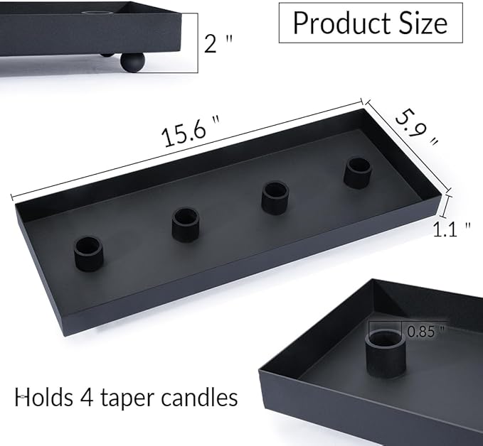 TELOSMA Advent Candle Holder - 4 Candlestick Seats, Matte Black Iron Candle Tray for Taper Candles - Autumn Thanksgiving Christmas Dining Table Kitchen Island Fireplace Mantel Centerpieces Decoration