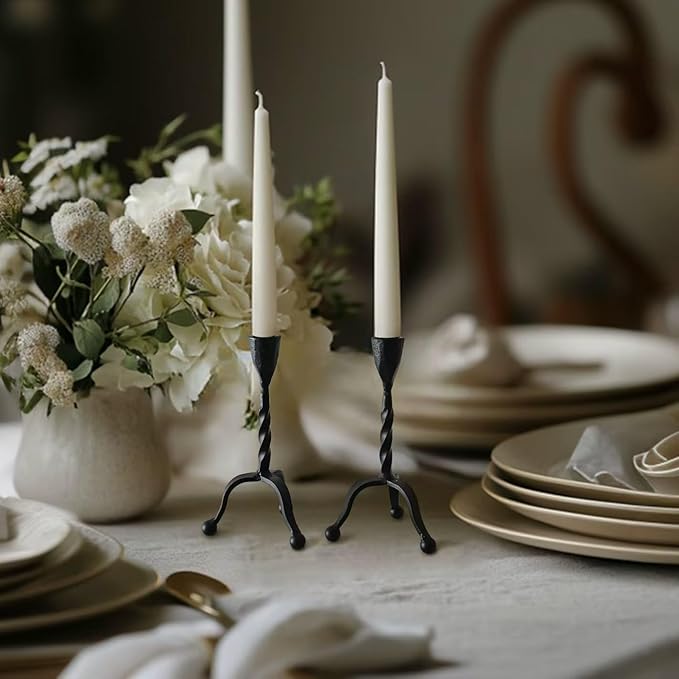 Black Taper Candle Holder Set of 2,Vintage Candle Sticks Holder Decor,Wrought Iron Candle Holder for Table Centerpiece,Halloween,Wedding,Christmas