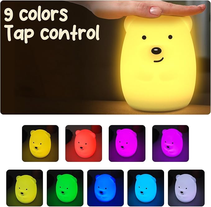 Night Light for Kids Cute Night Lamp Baby Night Light for Nursery 9 Color Changing Silicone Remote Sleep Timer for Toddler/Baby/Girls/Boys/Bedroom/Nursery
