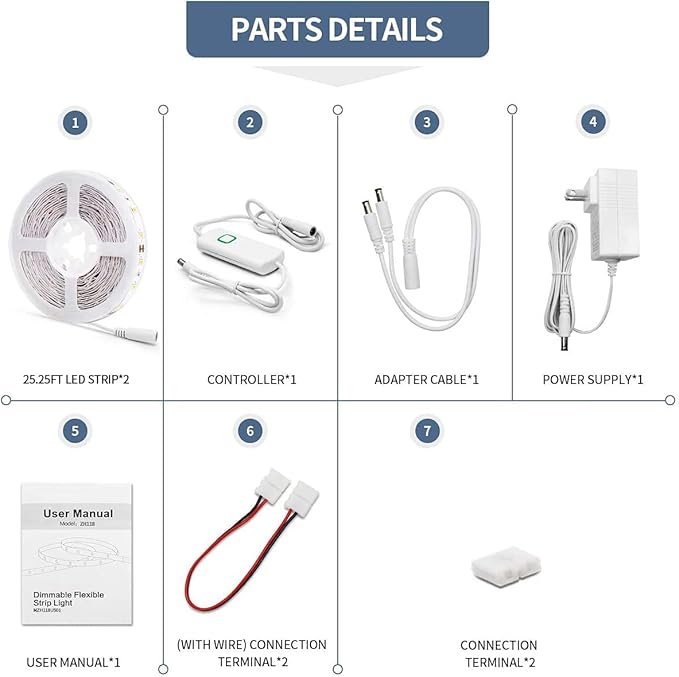 Led Strip Lights 50.5ft Warm White Dimmable Led Light Strip Flexible Rope Lights Kits with 24v Etl Power Supply, Adhesive Clips, Dimmer Switch and Connectors for Indoor Decor
