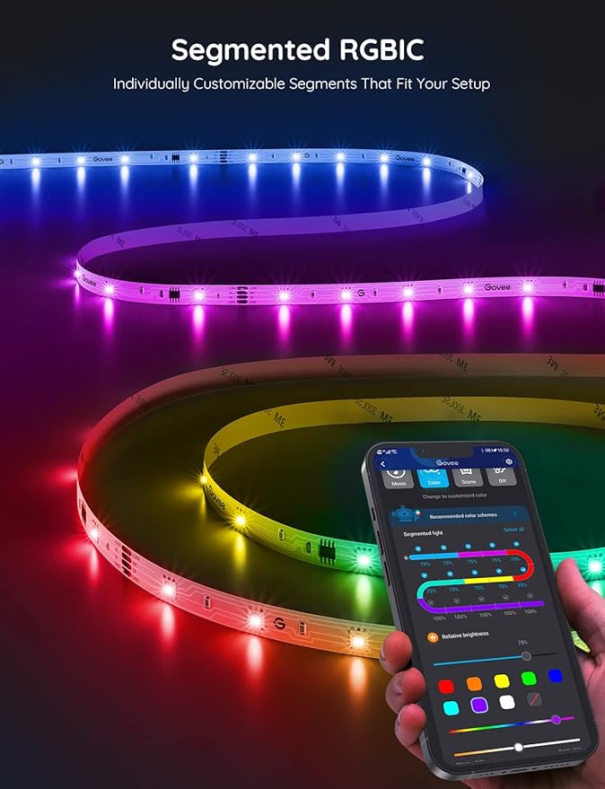 Govee 100ft RGBIC LED Strip Lights, Smart LED Lights for Bedroom, Bluetooth LED Strip Lights APP Control, DIY Multiple Colors on One Line, Color Changing LED Lights for Bedroom Decor, 2 Rolls of 50ft