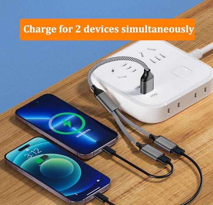 USB Male to Dual USB-C Female Splitter Cable, USB Splitter Y Cable, Dual Double Port Extender Hub, Type-C Adapter, Data & Charger Power, for Smartphone, Laptop, Tablet, PC, Car, Xbox
