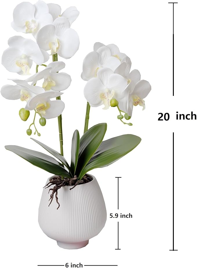 Orchid Artificial Orchids Flowers with Vase White Phalaenopsis Plant Silk Faux Orchids Fake Flowers Arrangements for Home Decoration Living Room Office Bedroom Bathroom Kitchen Dining Room