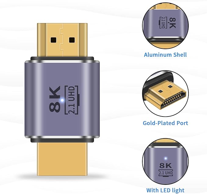 Poyiccot HDMI Male to Male Adapter 8K, 2-Pack 48Gbps UHD HDMI 2.1 Extender Coupler Converter Extension Connector (8K@60hz,4K@120Hz) Compatible with Video 3D HDTV, Switch, Xbox,PS5, Xbox