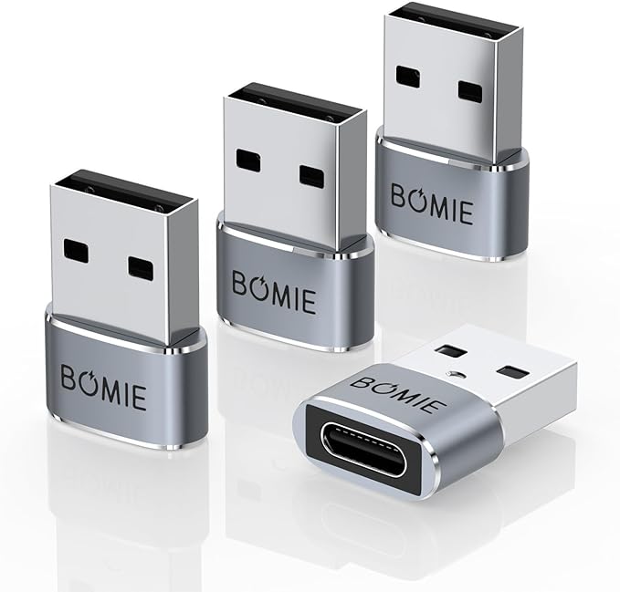 BOMIE 4 Pack USB to USB C Adapter,PD/QC Fast Charging 480Mbps Data Transfer,Type-C Female to USB Male OTG Adapter for M-acBook,Phone 15/16/17 Pro Max, Pad Pro Air,A-irpods,X-Peria,G-alaxy,P-ixel Gray