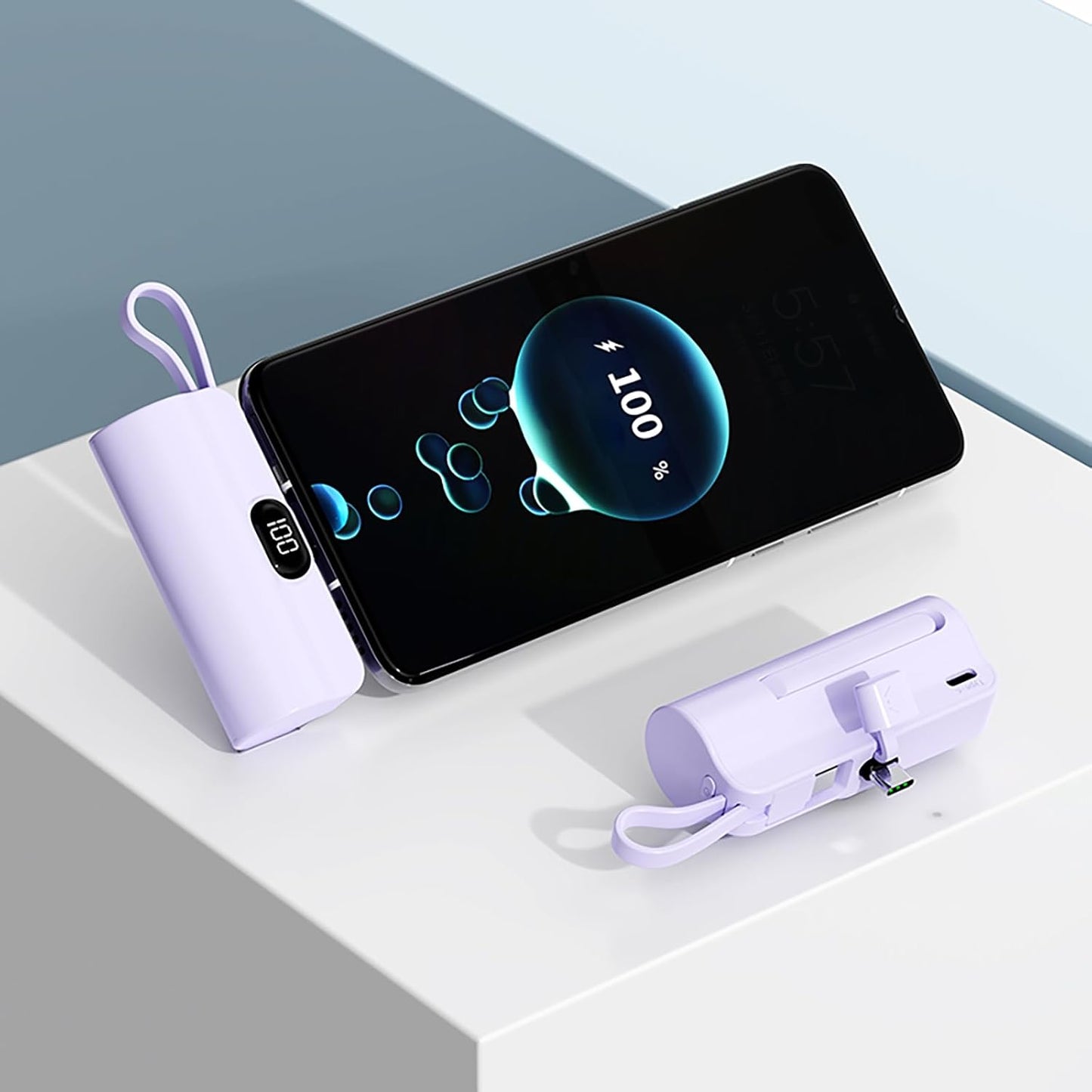 Mini Power Bank, Capsule Power Phone Charger 5500mAh, Portable Charger with Dual USB-C Ports for iPhone 15/15 Plus/15
