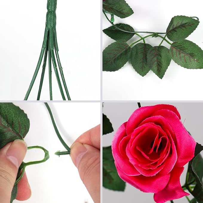 RECUTMS 2pcs Artificial Hanging Plants 32 in Fake Plant Ivy Vine Outdoor UV Resistant Plastic (Rose red)