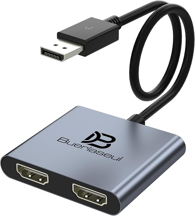 DisplayPort to Dual HDMI Adapter 4K@60Hz, DisplayPort Splitter for Dual HDMI Monitors, Supports Extended Display SST/MST Hub, DP Splitter 1 in 2 Out for PC, Desktop, NVIDIA/AMD Graphics Card