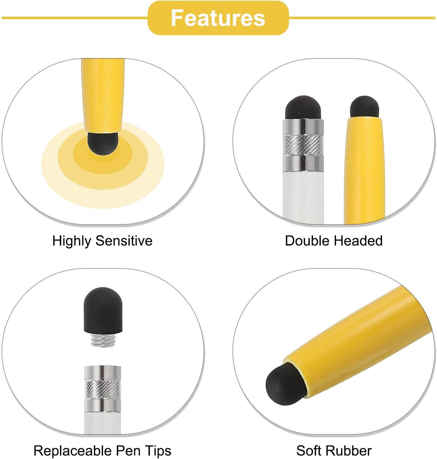 MECCANIXITY Dual Rubber Tips Stylus Pens for Touch Screens, Precision Capacitive Tablet Pen for Universal Devices,