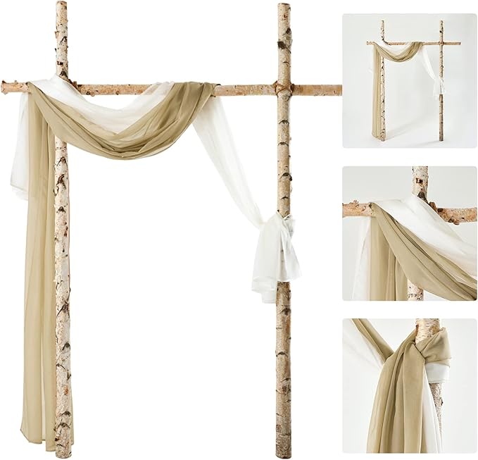 MIULEE Window Scarf for Party Voile Curtain Scarf Sheer Window Valance Draping Fabric for Wedding Arch Ceremony Canopy Bed, Swag Curtain Window Treatment One Panel, 54 x 144 Inches Long, Beige