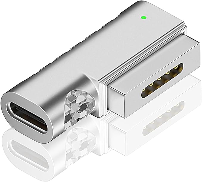 100W PD Quick Charge USB C to Magnetic 2 Adapter Connector Tip, Type-C to Mags 2 Converter with LED Indicator Light for 2013-2015 MacBook Pro Air, Silver