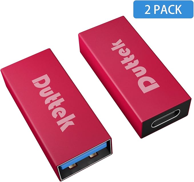 Duttek USB C Female to USB Female Adapter, Bi-Directional Type A to Type C OTG Adapter Converter Support 5 Gbps Data Sync and Charging for Laptop, PC 2 Pack (Red)