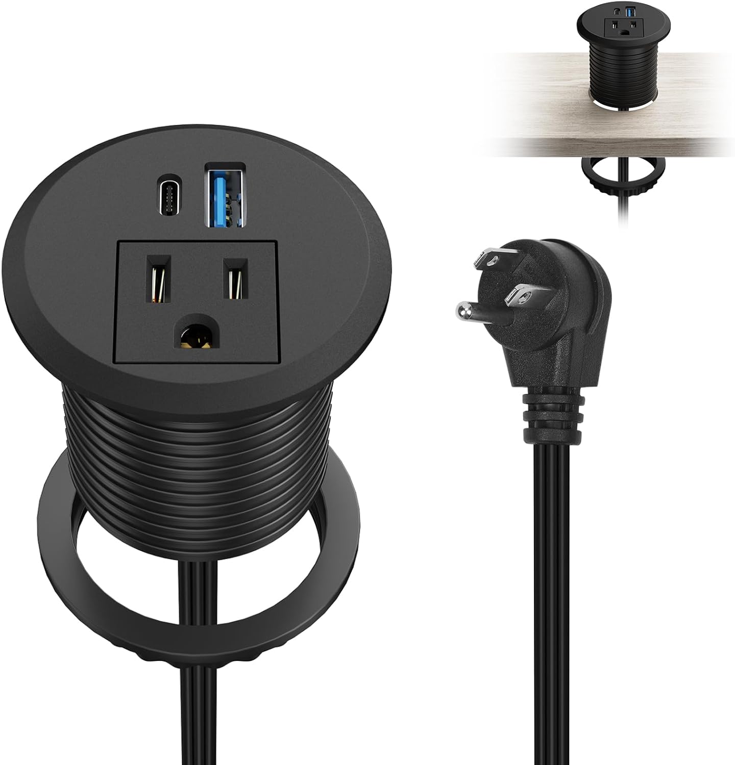XBA 2inch Desktop Power Grommet - Recessed Power Strip with PD 20W USB C and AC Outlet