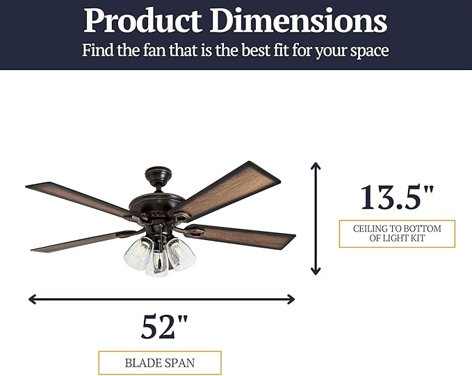 Prominence Home Glenmont, 52 Inch Farmhouse LED Ceiling Fan with Light, Pull Chain, Three Mounting Options, Dual Finish Blades, Reversible Motor - 40278-01 (Oil-Rubbed Bronze)