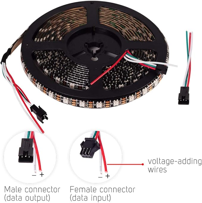 BTF-LIGHTING WS2812B RGB ECO LED Strip, Chasing Effects 5050SMD Individually Addressable 16.4FT 60Pixels/m 300Pixels Flexible Dream Color IP65 for Bedroom DIY Projects DC5V(No Adapter or Controller)