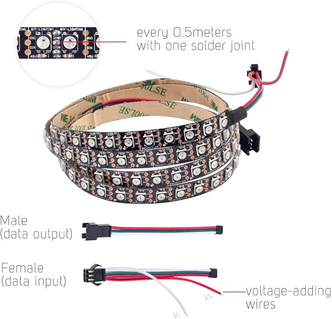 BTF-LIGHTING WS2812B RGB ECO LED Strip, Chasing Effects 5050SMD Individually Addressable 3.3FT 100 (2x50) Pixels/m Flexible Dream Color IP30 for Bedroom DIY Projects DC5V (No Adapter or Controller)