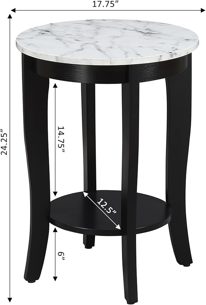 Convenience Concepts American Heritage Round End Table, White Faux Marble / Black