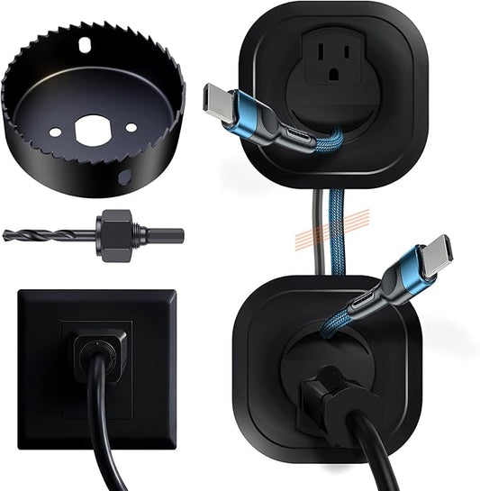 in-Wall Cable Management Kit for Wall Mounted TV - White Power & Low Voltage Cord Hider with Hole Saw, Extension Cord & Splitter - Hide TV Wires Behind Walls for Clean Home Theater & Gaming Setup