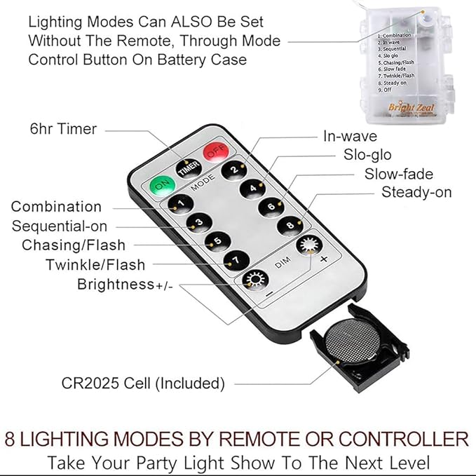 Bright Zeal 66 Ft 200 LED 8 Mode Blue Christmas Fairy Lights Battery Operated with Timer and Remote - 8 Modes Christmas String Lights Outdoor Waterproof Twinkle Xmas Lights Silver Wire String Lights