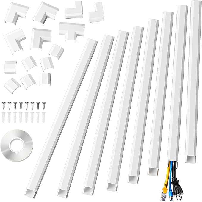Yecaye Cord Hider, 125In Cord Covers for Wall Mounted TV, White Cable Management Kit, Wire Hiders and Concealer for 3 Cords on Wall, W0.98in H0.51in, White