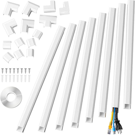 Yecaye Cord Hider, 125In Cord Covers for Wall Mounted TV, White Cable Management Kit, Wire Hiders and Concealer for 3 Cords on Wall, W0.98in H0.51in, White