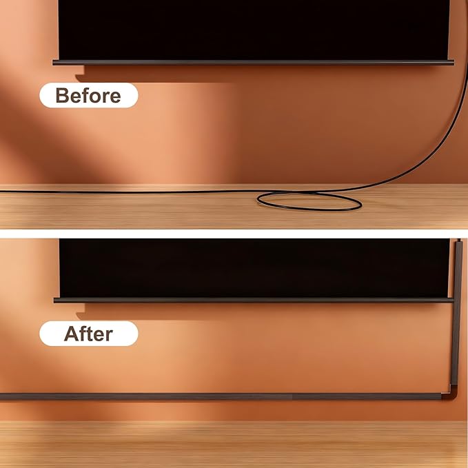 Yecaye Cord Hider, 113in Cord Covers for Wires on Wall, One-Cord Cord Organizer, Easy Install Cable Management Kit, Cable Cover Home Office, W0.59in H0.4in, Darkwood